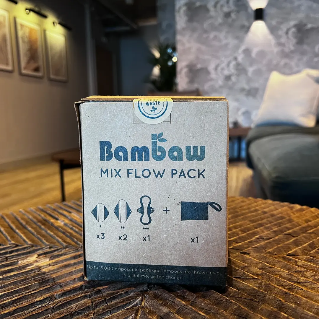 The Bambaw reusable sanitary pad box the set arrives in
