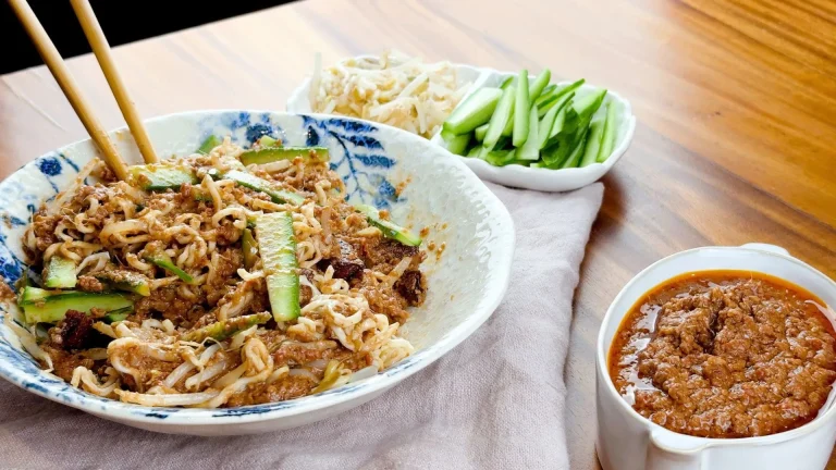 Vegan peanut satay sauce and mee rojak